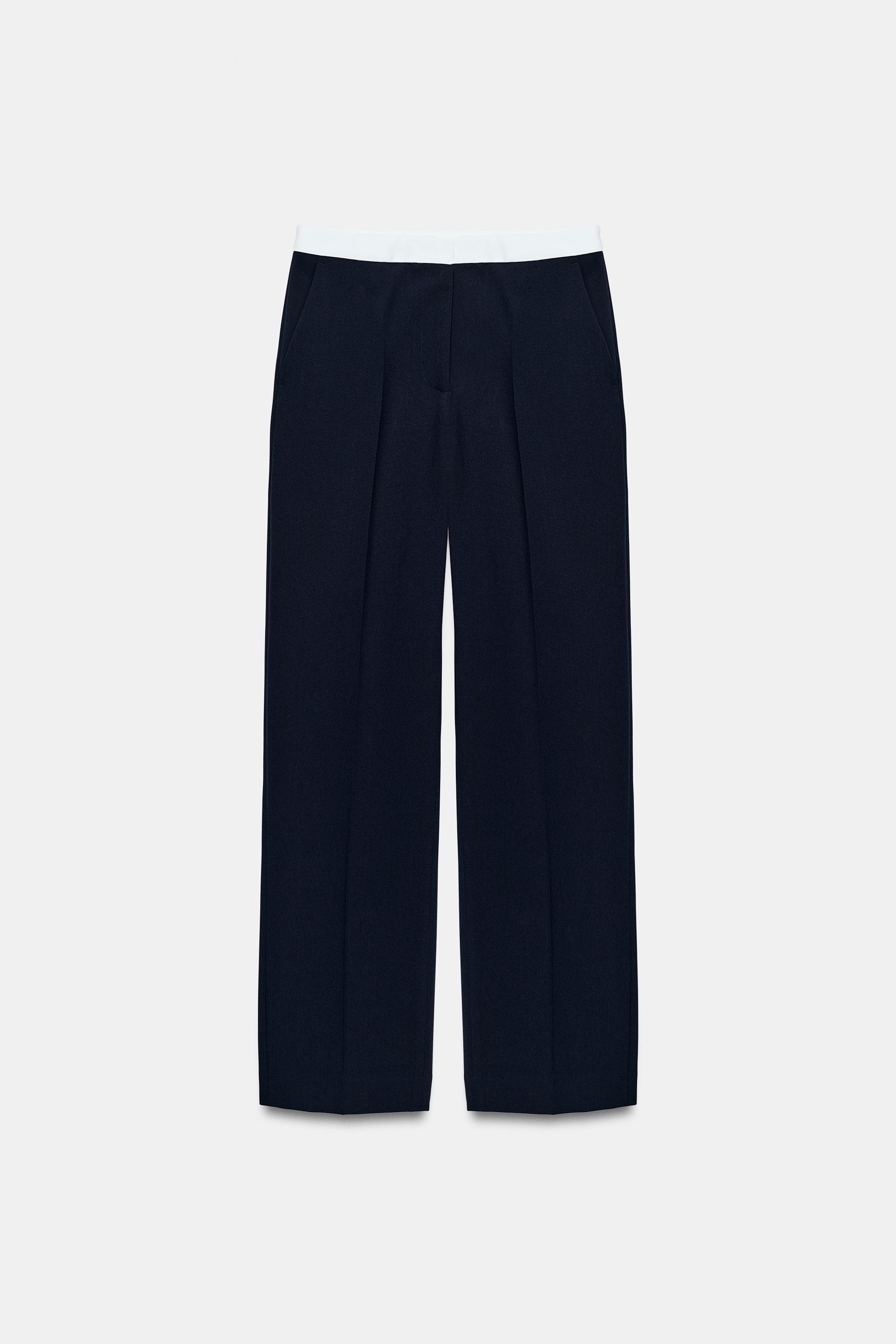 CONTRAST WAIST STRAIGHT LEG PANTS
